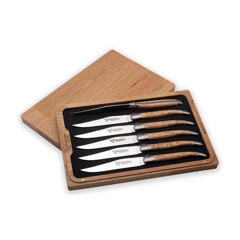 Laguiole en Aubrac Handcrafted 6-Piece Steak Knife Set with Juniper Wood Handles