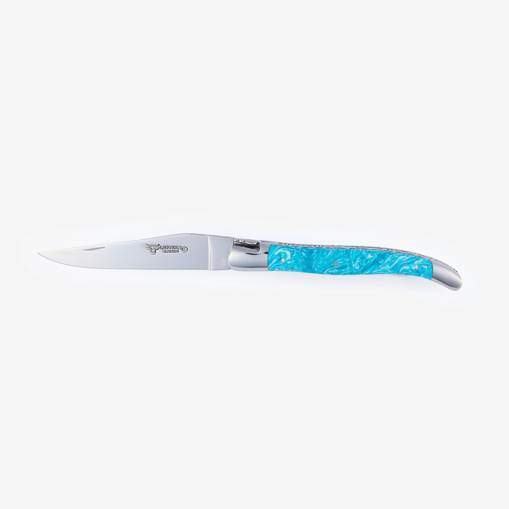 Laguiole en Aubrac Handcrafted Luxury Double Plates Multipurpose Knife with Larimar Handle, 4.75-inches