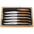 Laguiole en Aubrac Handcrafted 6-Piece Steak Knife Set with Mixed French Wood Handles