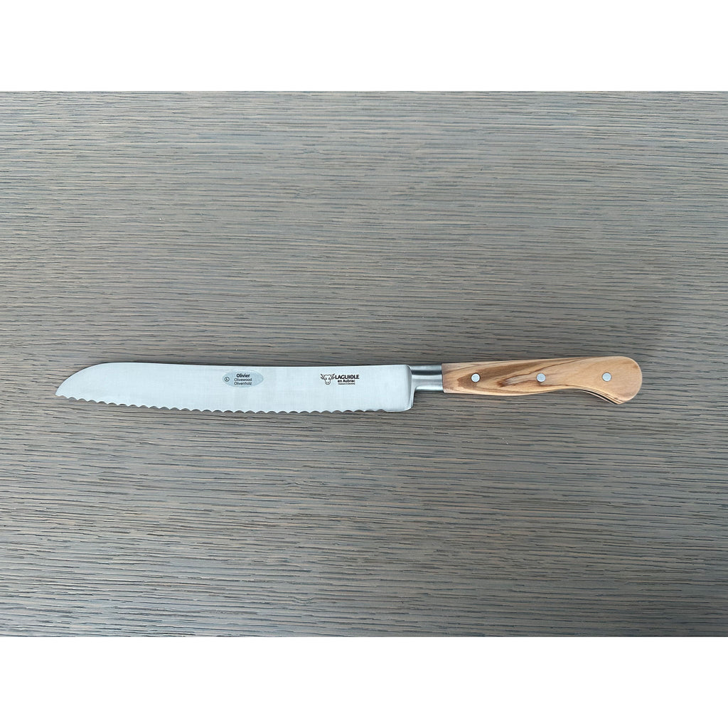 Laguiole en Aubrac Classic Forged Bread Knife With Olive Wood Handle, 8-in