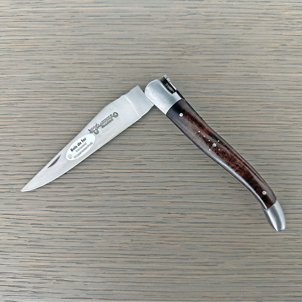 Laguiole en Aubrac Handcrafted Double Plates Multipurpose Knife with Rich Iron Wood Handle, 4.75-Inches