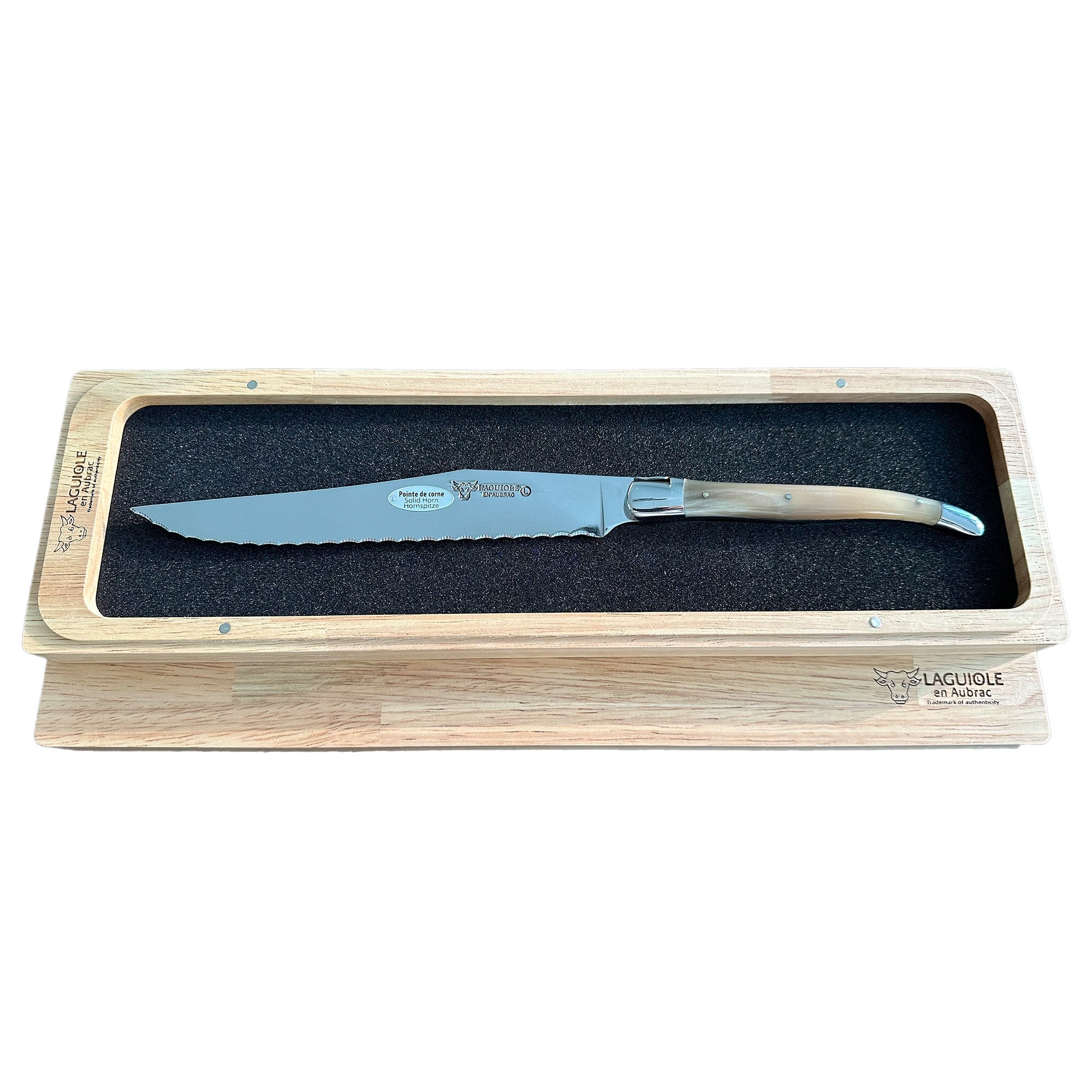 Laguiole en Aubrac Stainless Steel Bread Serrated Knife With Solid Horne Handle, 7-in