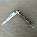 Laguiole en Aubrac Handcarved Plates Multipurpose Knife with Stabilized Purple Poplar Burl, 4.75-Inches