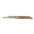 Laguiole en Aubrac Handcarved Plates Multipurpose Knife with Teak Wood Handle, 4.75-Inches, Brushed Bolsters