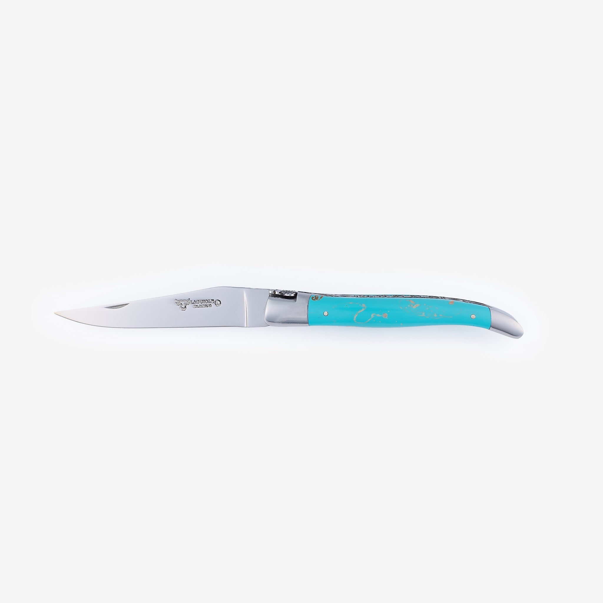 Laguiole en Aubrac Handcrafted Luxury Double Plated Multipurpose Knife with Turquoise Handle, 4.75-inches
