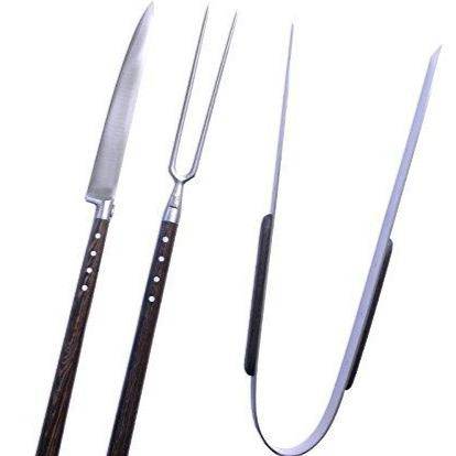 Laguiole en Aubrac Handcrafted 3-Piece Barbecue Serving Set with Wenge Wood Handles