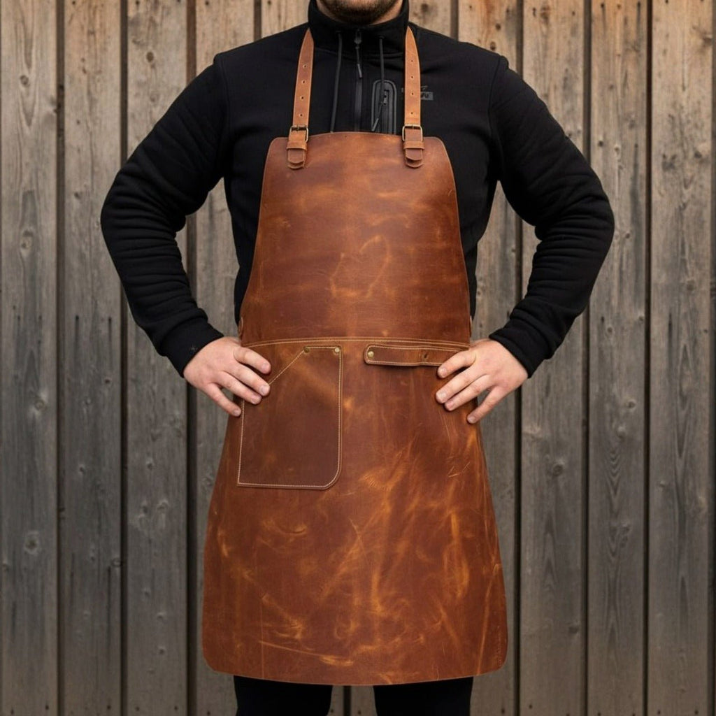 Leather Apron with Adjustable Straps and Pockets