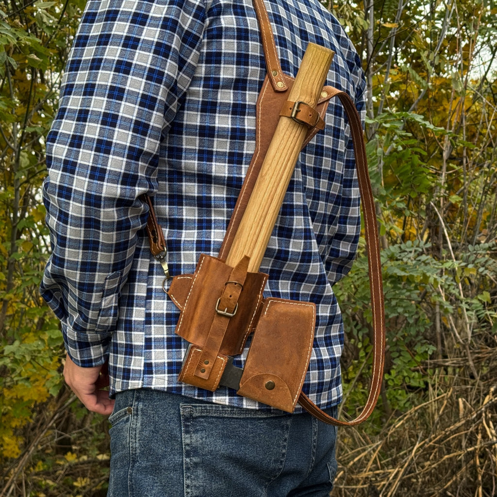 Leather Axe Case with Adjustable Shoulder Straps
