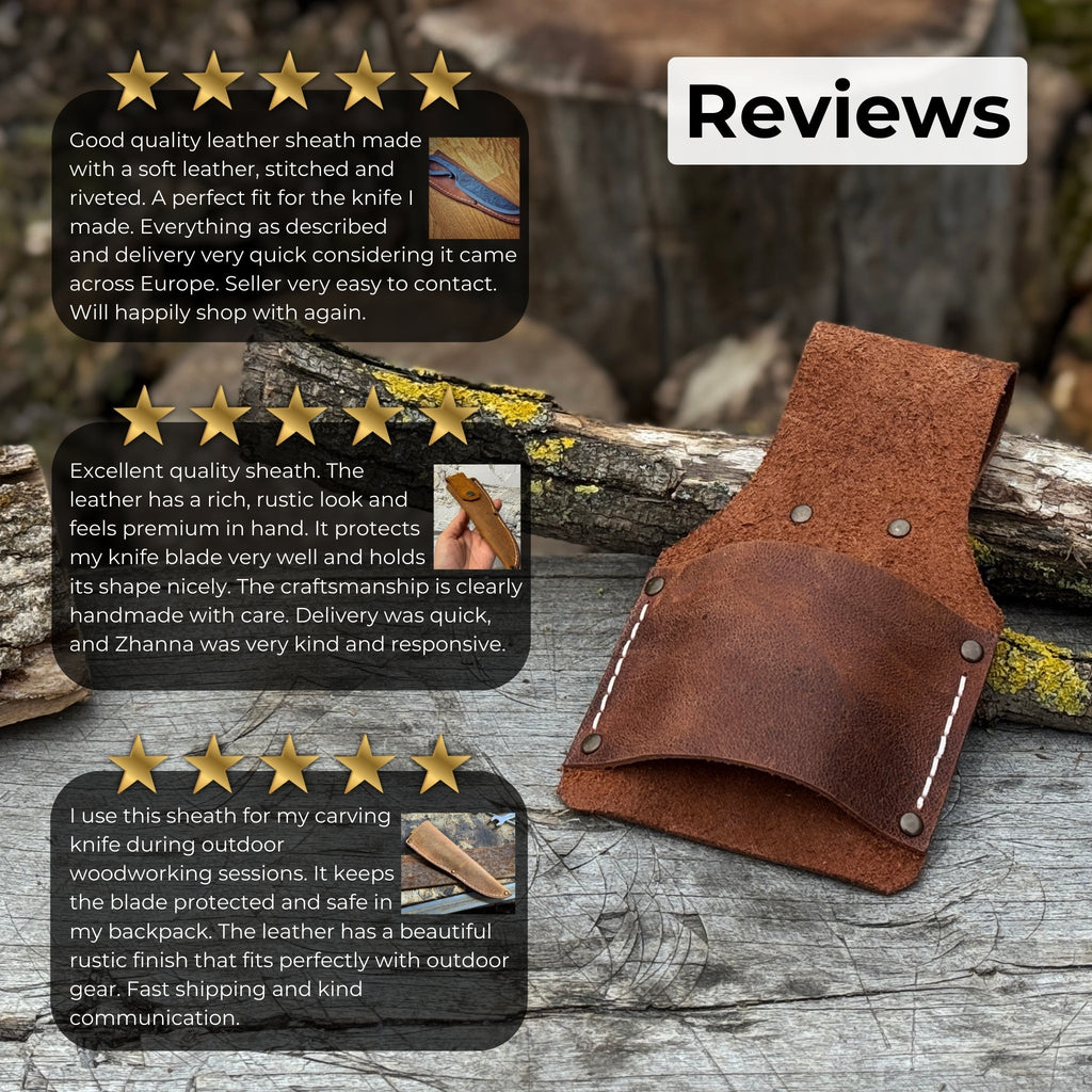 Handmade rustic brown leather sheath for outdoor fixed blade knives - Relic & Reel
