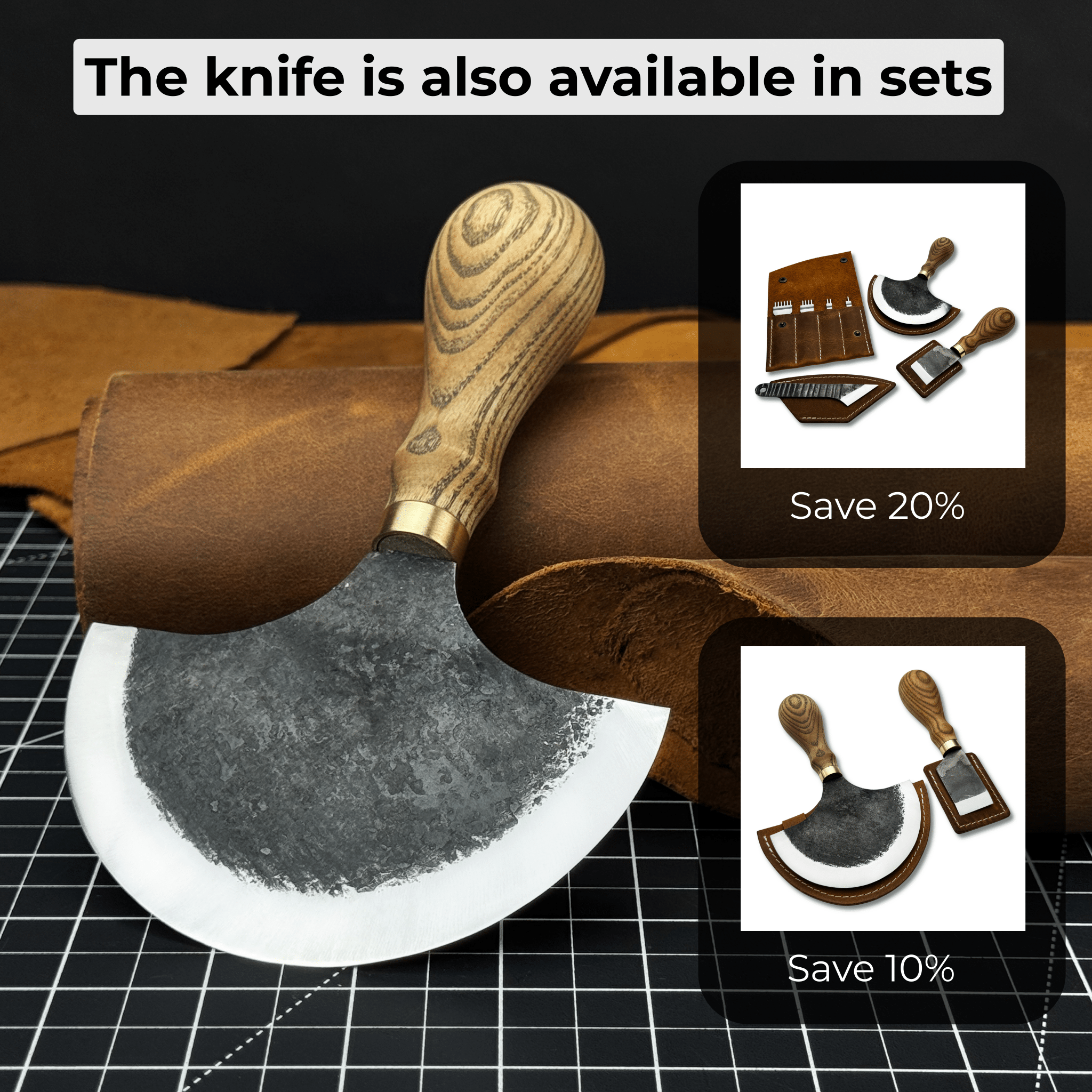 Leather Round (Half Moon) Knife, 10.5 cm (4.1 inches)