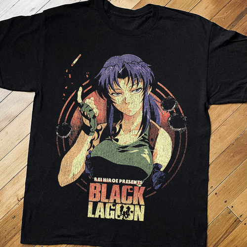 Close-up of the black Lagoon black T-shirt by Parallel, showing the fabric texture and neckline details.