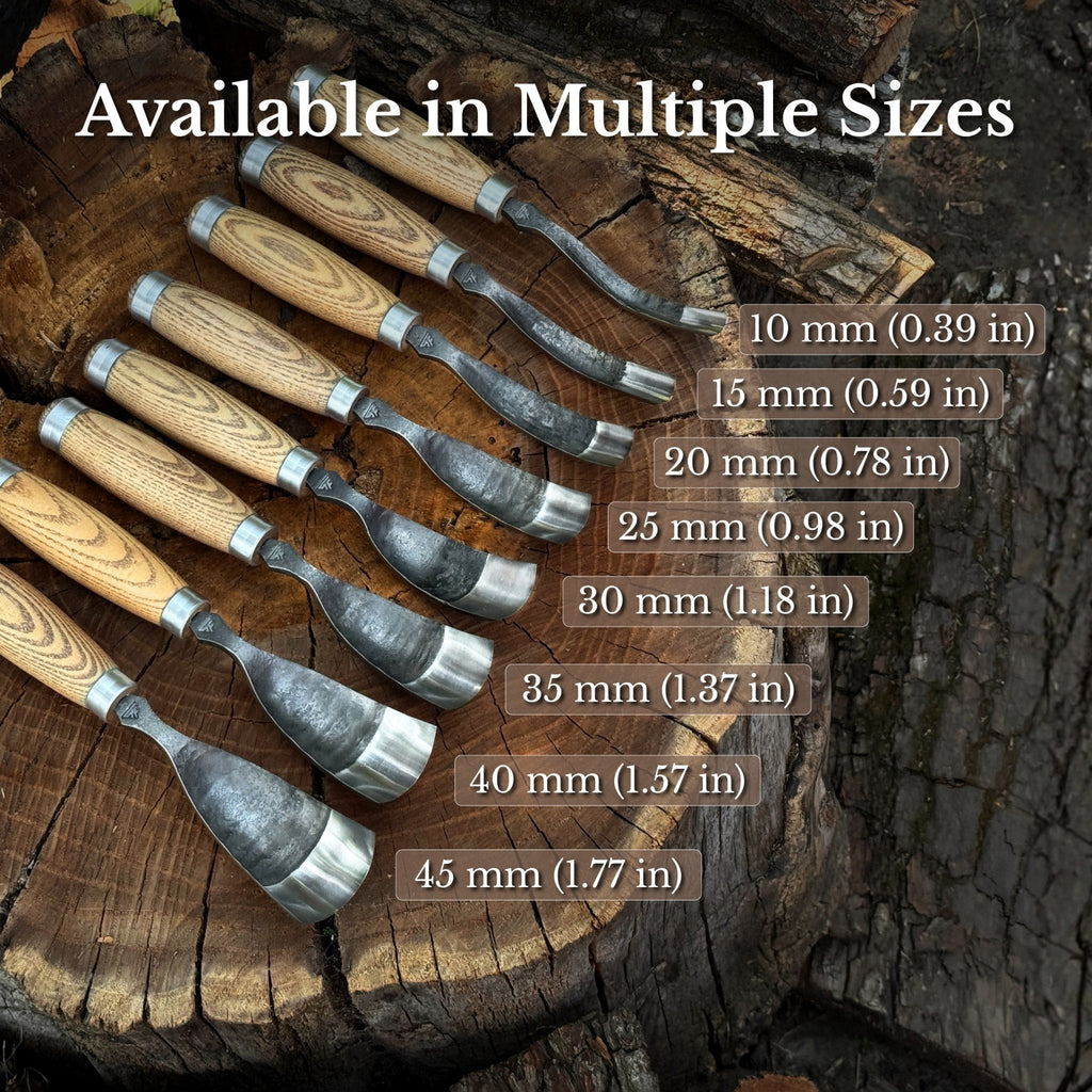 Long Bent (Curved) Gouge, 10 - 45 mm (0.4 - 1.8 inches)
