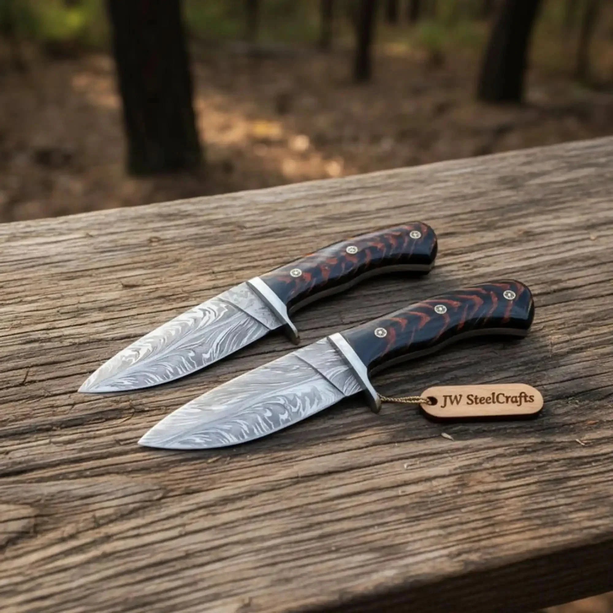 Feather Damascus Hunting Knife Set Fixed Blade