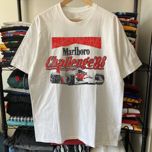 White vintage-style T-shirt by Parallel with "88 Challenge" graphic print, casual fit, and classic crew neck design.