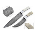 2-Piece Damascus Chef Knife Set — 10 & 8 Inch Wave Pattern Blades, White Camel Bone Handles & Steel Bolsters | JW Steel Crafts