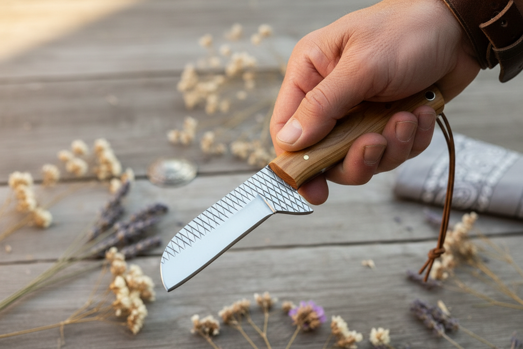 Bull Cutter Knife – Rasp Tool Steel Blade & Olivewood Handle with Leather Sheath | 7.5"