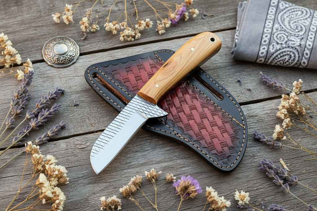 Bull Cutter Knife – Rasp Tool Steel Blade & Olivewood Handle with Leather Sheath | 7.5"