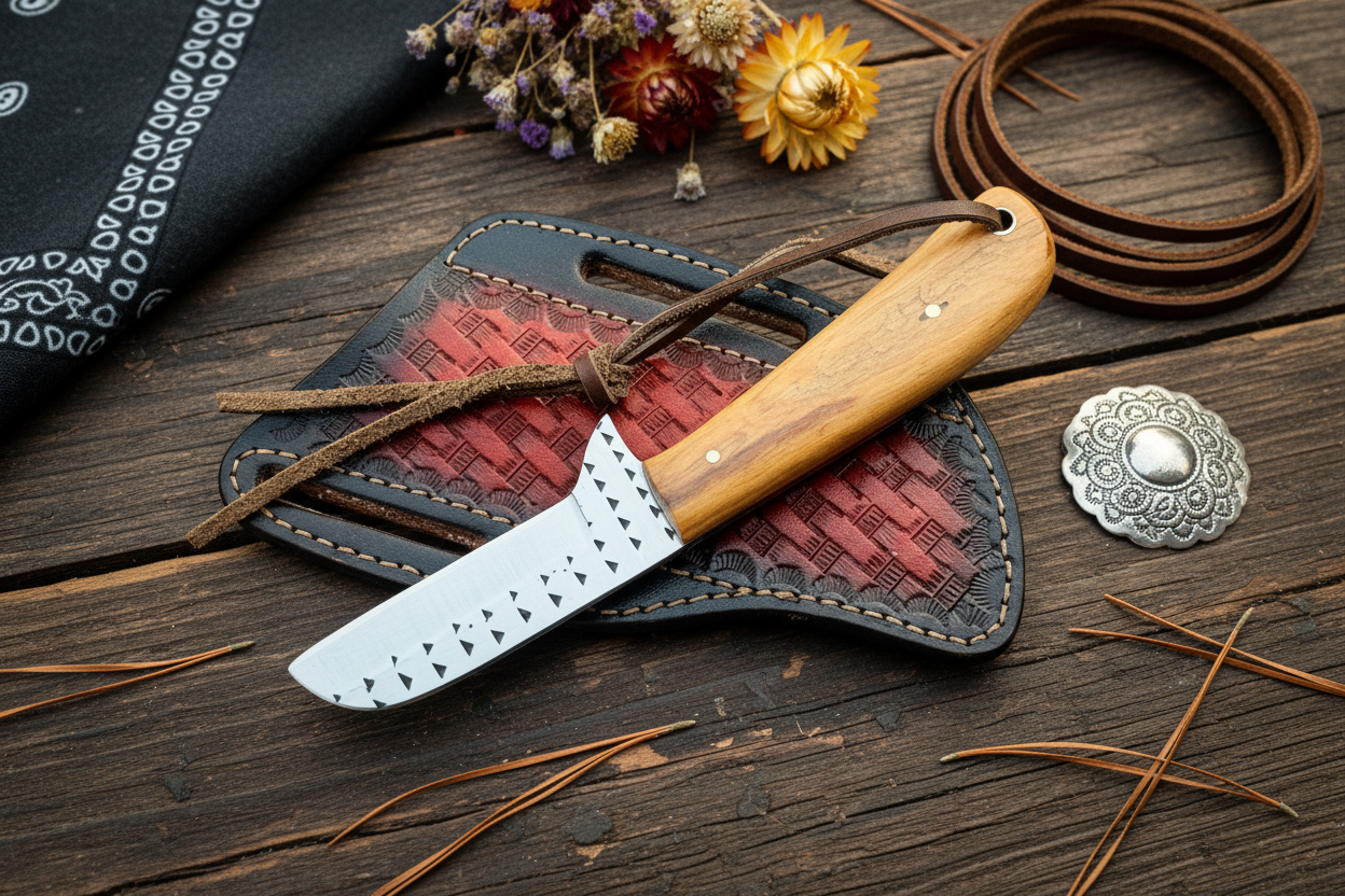 Bull Cutter Knife – Rasp Tool Steel Blade & Olivewood Handle with Leather Sheath | 7.5"