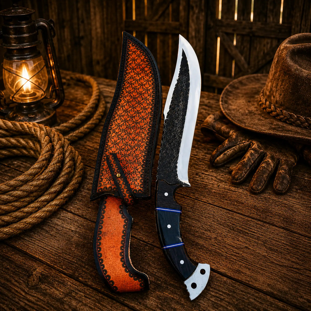 Custom Hunting Knife D2 Steel Cowboy Style Fixed Blade Knife