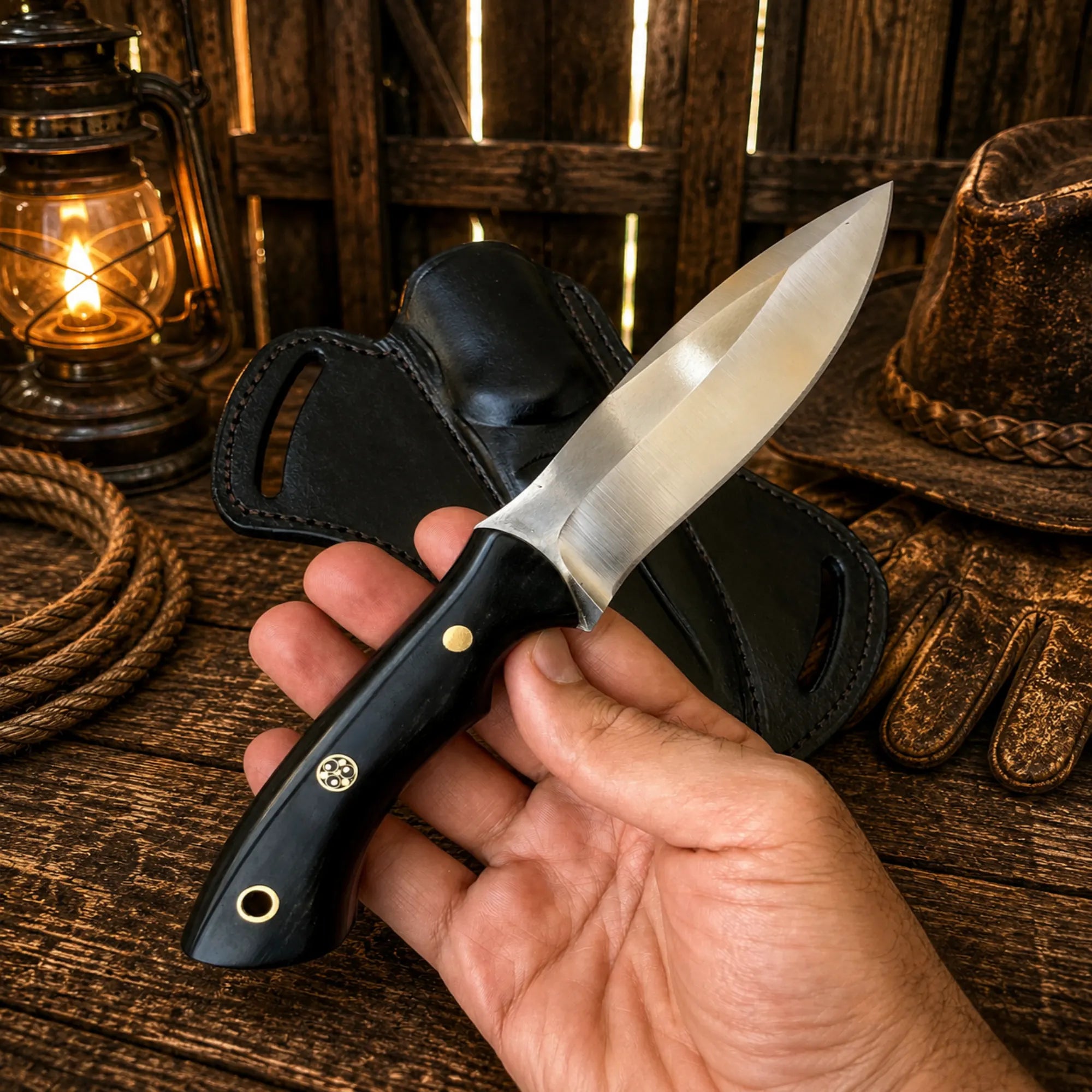 Hunting Knife Hand Forged Steel Blade with Leather Sheath