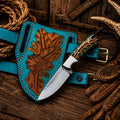 Pancake Leg Sheath Cowboy Field Knife – Rasp Steel Blade & Turquoise Pinecone Handle