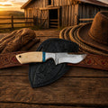 Pancake Sheath Knife – Rasp Steel Blade With Bone & Turquoise Handle