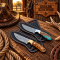 Pine Cone Cowboy Field Dressing Knife Pair – Damascus Steel Blades
