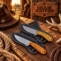 Twin Pine Cone Cowboy Skinner Set – Rasp & Damascus Steel Blades