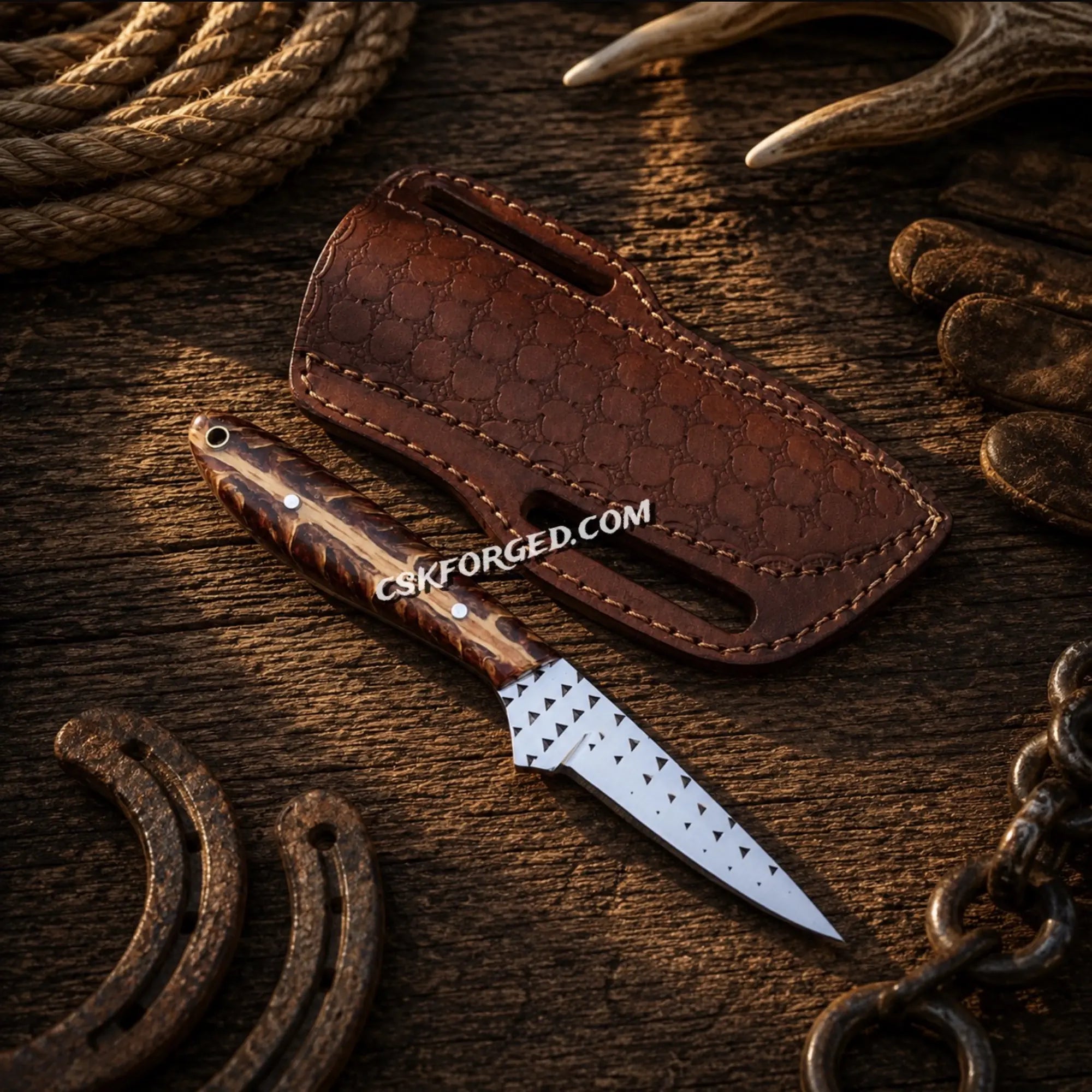 Pine Cone Trail Buckaroo Knife – 4″ Rasp Steel & Cross-Draw Sheath