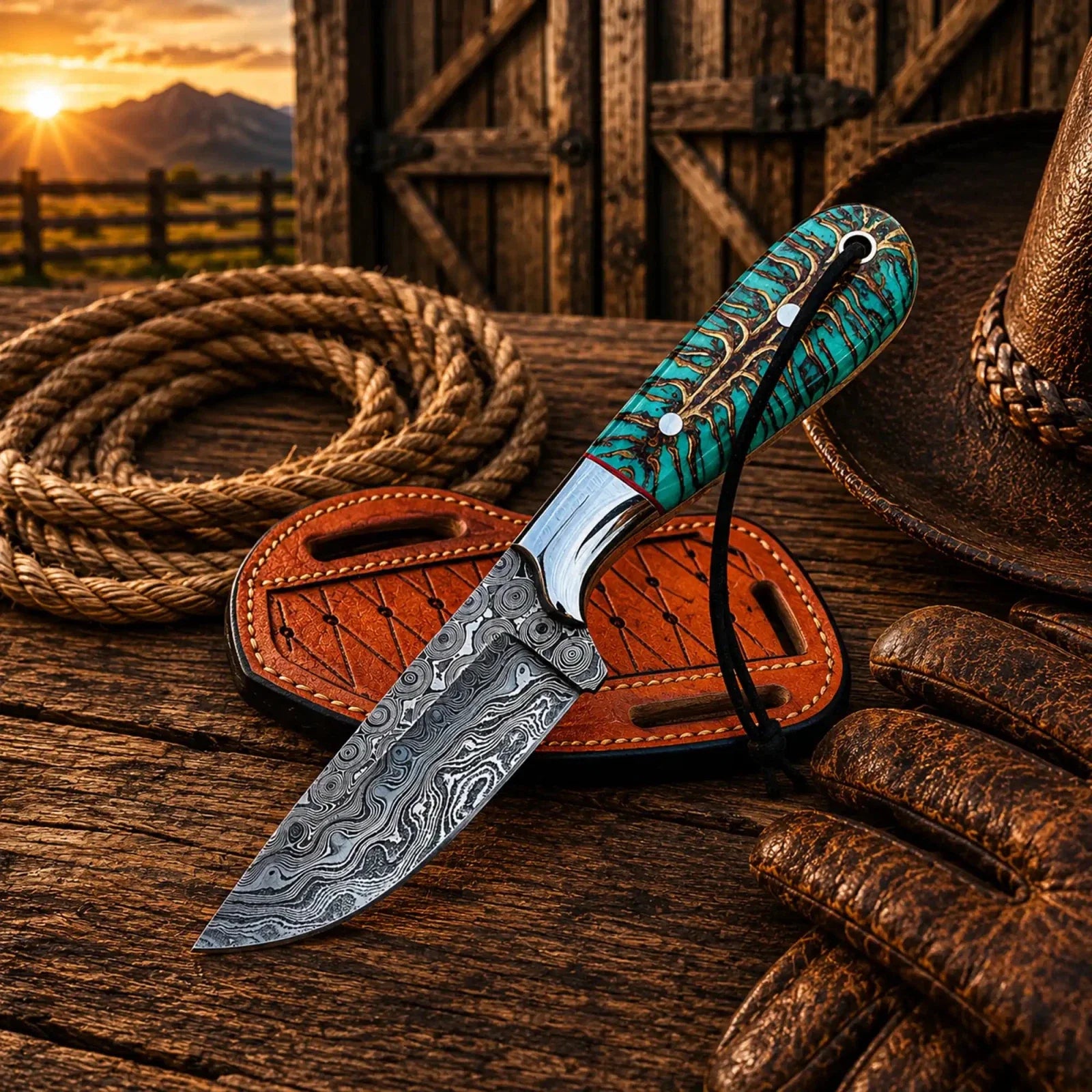 Pinecone Cowboy Working Knife – Damascus Steel 3.5" Blade