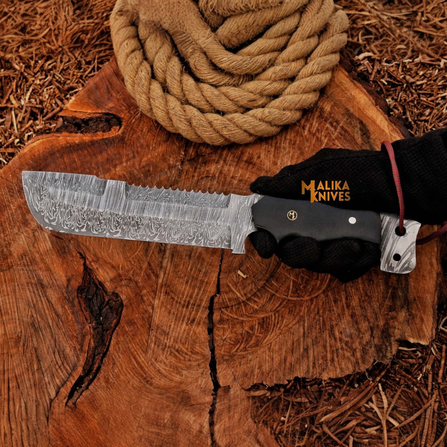 Bowie Knife 13” Damascus Steel | Malika Knives
