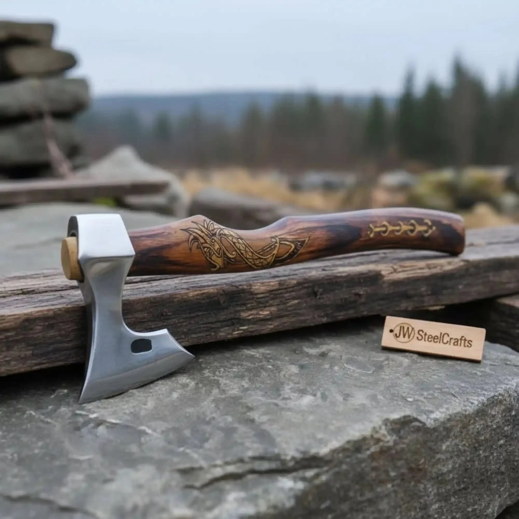 Skeggox Bearded Hatchet with Engraved Dragon Handle