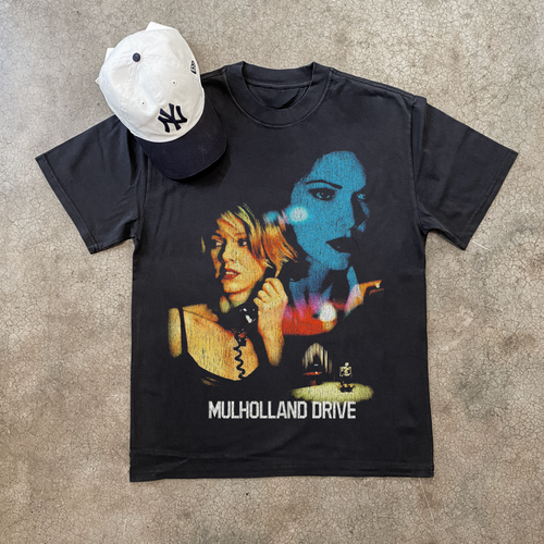 Black T-shirt from Parallel featuring a Mulholland Drive graphic design, casual fit, and soft cotton fabric.