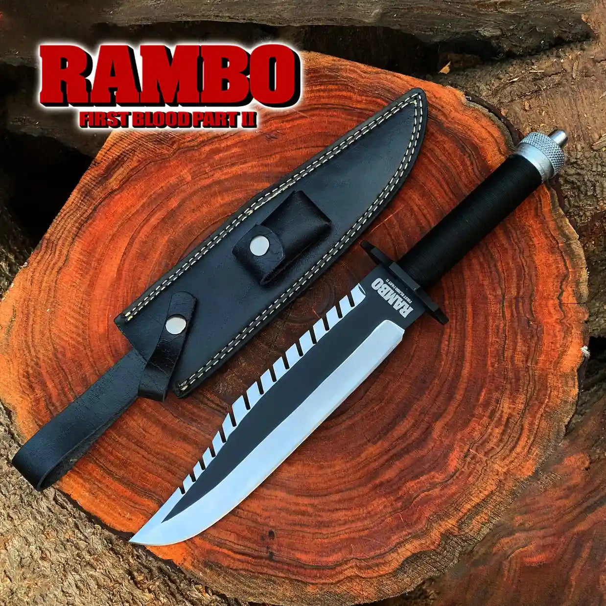 Rambo First Blood Part II Replica Knife – 16" Survival Knife with Leather Sheath