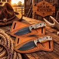 Ranch Cowboy Skinning Knife Set– Powder Coated D2 Steel Ram Horn Handle With Cross draw Pouch