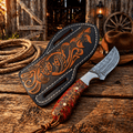 Damascus steel Rancher Belt Knife with 3.75-inch blade and pinecone handle, cowboy knife by SHAM KNIVES
