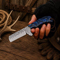 SHAM KNIVES cowboy Rasp File D2 steel bull cutter knife with blue epoxy resin handle and pancake sheath, outdoor survival tool