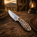 CSK Forged cowboy knife with epoxy resin handle and rasp file design, ideal for ranch and outdoor use.