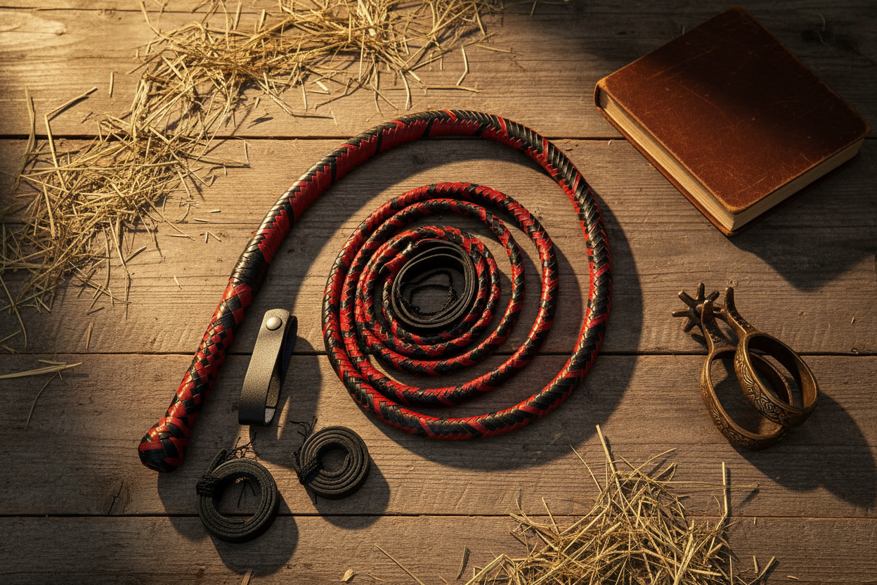 Premium Whips For Sale – Red & Black Leather Bull Whip