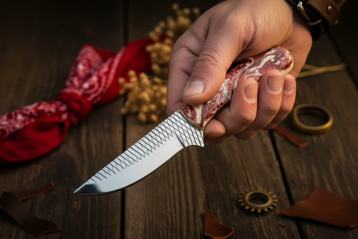 Custom Cowboy Knife – Rasp Tool Steel Blade & Custom Epoxy Resin Handle | 8"