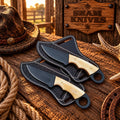 Ring Handle Cowboy Hunting Knife Pair – D2 Steel & Bone Handle