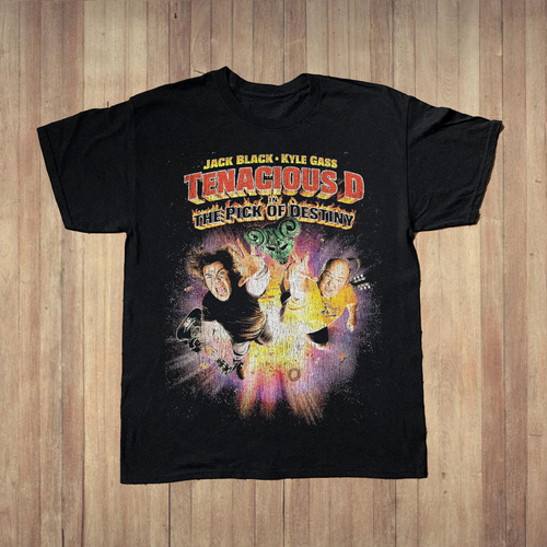 Black Tenacious D T-shirt by Parallel featuring bold graphic design, classic crew neck, and comfortable fit.