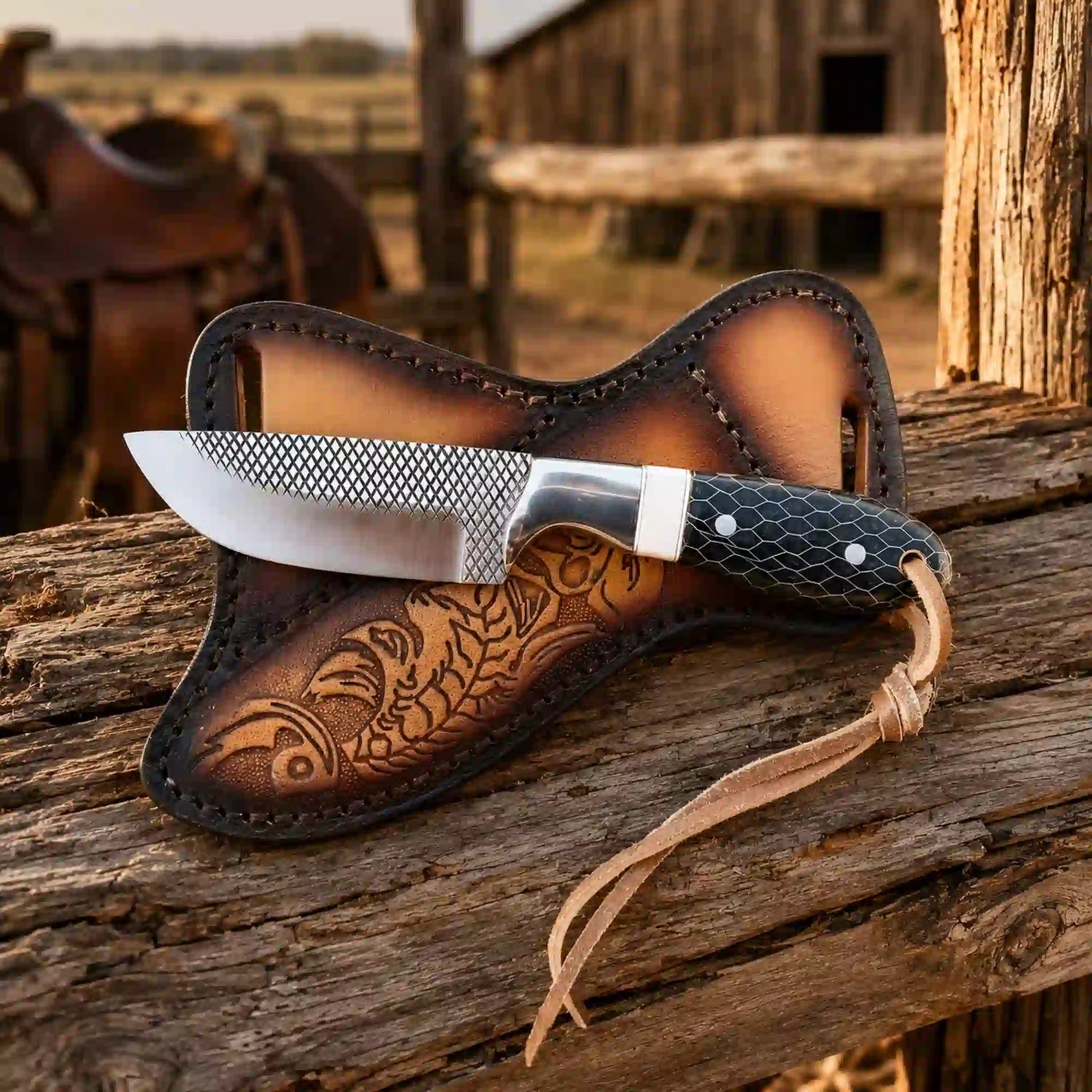 Buckaroo Knife | Camel Bone and Honeycomb with Crossdraw Sheath