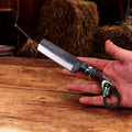 Custom handmade Bull Cutter Knife with an 8-inch file tool steel blade by Damascus Knife Store, featuring a polished wooden handle.