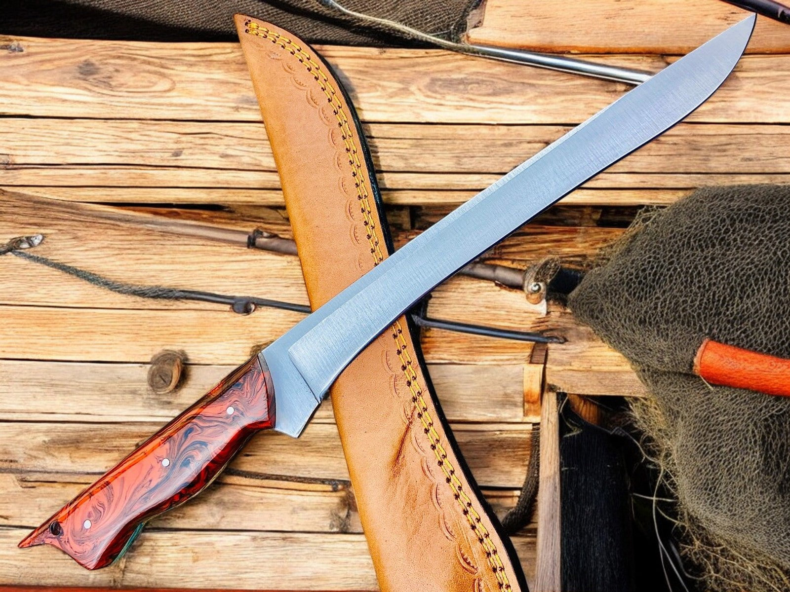 Premium 15" Handmade Fillet Knife with Epoxy Resin Handle