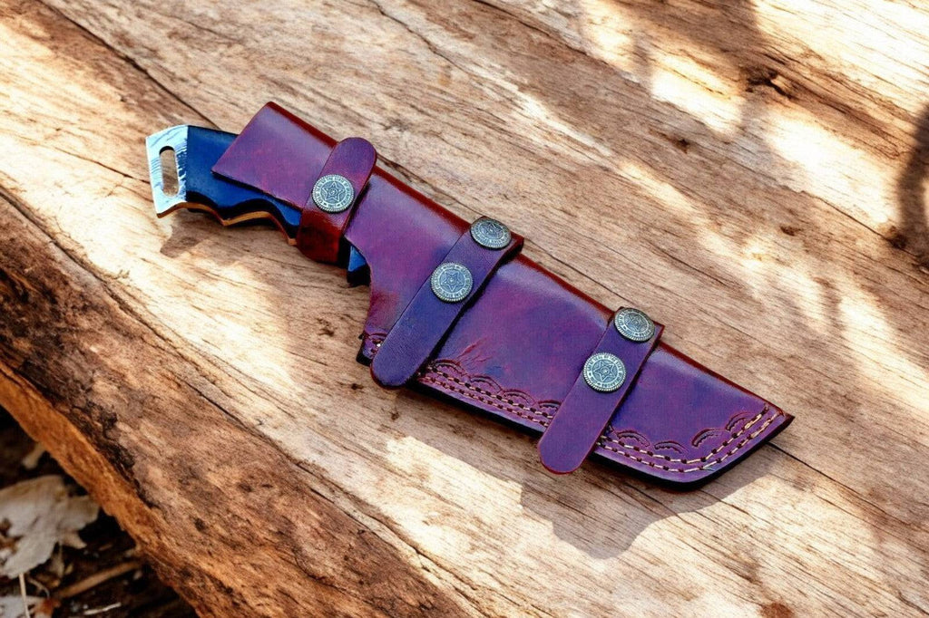 Handmade Damascus Tanto hunting knife with Micarta handle and detailed steel blade, showcasing craftsmanship and durable materials.