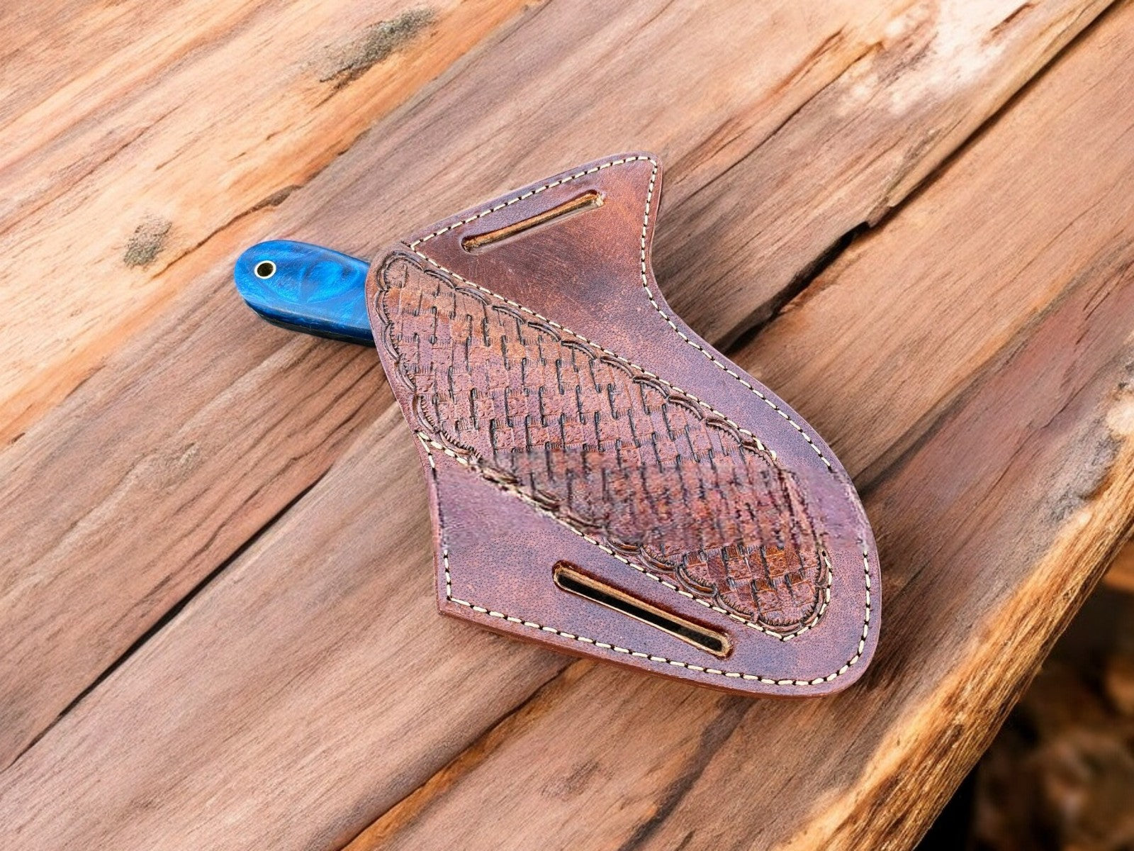 Handmade Damascus Bull Cutter Knife with Epoxy Resin Handle