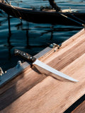 Premium handmade fillet knife with 9-inch 440C stainless steel blade, featuring a Damascus Knife Store design.