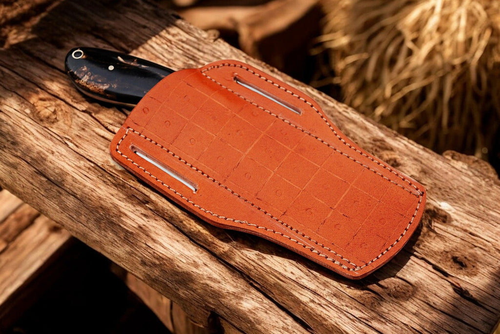 Custom handmade bull cutter knife with exotic wood handle, crafted by Damascus Knife Store, featuring a sharp blade and detailed wood grain.