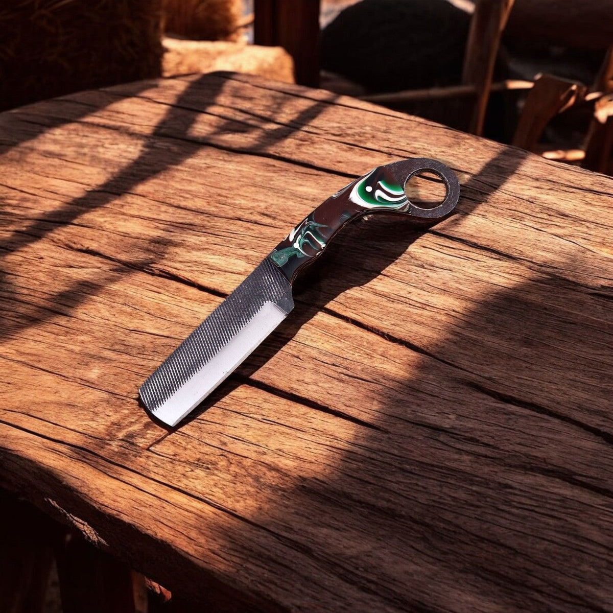 Custom handmade Bull Cutter knife with an 8-inch file tool steel blade, crafted by Damascus Knife Store.